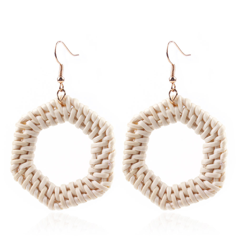 Wholesale Fashion Creative Hand-woven Rattan Vintage Tassel Earrings